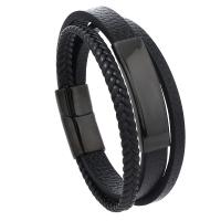 PU Leather Cord Bracelets with Zinc Alloy plated vintage & for man Length Approx 18-23 cm Sold By PC
