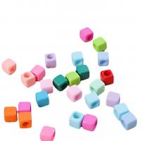Akryl smykker perler, Cube, du kan DIY, blandede farver, 7x7mm, Solgt af Bag