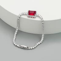 Bracelets en laiton, avec zircon cubique, cadre, bijoux de mode & pour femme, camouflage rouge, protéger l'environnement, sans nickel, plomb et cadmium, Longueur Environ 18.6 cm, Vendu par PC