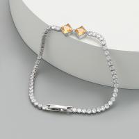 Bracelets en laiton, avec zircon cubique, cadre, bijoux de mode & pour femme, Jaune, protéger l'environnement, sans nickel, plomb et cadmium, Longueur Environ 19.5 cm, Vendu par PC