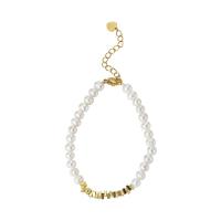 Freshwater Cultured Pearl Bracelet, Freshwater Pearl, with Brass, gold color plated, Natural & fashion jewelry & different styles for choice & for woman, two different colored, 5-6mm, Sold Per 21 cm Strand