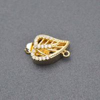 Brass Bayonet Clasp Leaf gold color plated DIY & micro pave cubic zirconia & hollow nickel lead & cadmium free Sold By PC