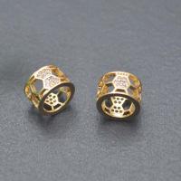 Brass Jewelry Beads Column gold color plated DIY & micro pave cubic zirconia & hollow nickel lead & cadmium free Sold By PC