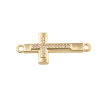 Mässing smycken Connector, Cross, plated, DIY & micro bana cubic zirconia, gyllene, 13x27x2mm, Hål:Ca 2mm, 30PC/Lot, Säljs av Lot