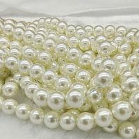 ガラス真珠ビーズ, ガラスパール, ラウンド形, DIY & 異なるサイズの選択, ベイジュ, で販売される 約 15 インチ ストランド
