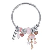 European Bracelet Titanium Steel with Glass & Zinc Alloy Shell plated fashion jewelry & Unisex & enamel & with rhinestone inner ~68mm Sold By PC
