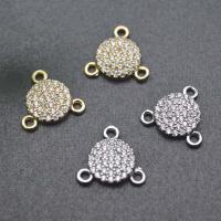 Brass Jewelry Connector Flat Round plated DIY & micro pave cubic zirconia & 1/2 loop nickel lead & cadmium free Sold By PC