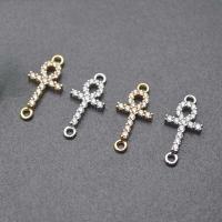 Brass Jewelry Connector Cross plated DIY & micro pave cubic zirconia & 1/1 loop nickel lead & cadmium free Sold By PC