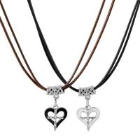 Couple Necklace Zinc Alloy with leather cord with 1.97inch extender chain Heart and Cross 2 pieces & Double Layer & Unisex nickel lead & cadmium free Length Approx 16.54 Inch Sold By Set