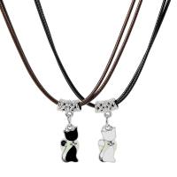 Couple Necklace Zinc Alloy with leather cord with 1.97inch extender chain Cat 2 pieces & Double Layer & Unisex nickel lead & cadmium free Length Approx 17.32 Inch Sold By Set