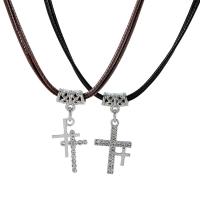 Couple Necklace Zinc Alloy with leather cord with 1.97inch extender chain Cross 2 pieces & Double Layer & Unisex & with rhinestone nickel lead & cadmium free Length Approx 17.32 Inch Sold By Set