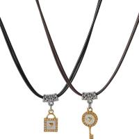 Couple Necklace Zinc Alloy with leather cord with 1.97inch extender chain Lock and Key 2 pieces & Double Layer & Unisex nickel lead & cadmium free Length Approx 17.32 Inch Sold By Set