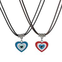Couple Necklace Zinc Alloy with leather cord with 1.97inch extender chain Heart 2 pieces & Double Layer & Unisex & enamel nickel lead & cadmium free Length Approx 17.32 Inch Sold By Set