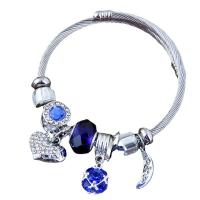 European Bracelet 304 Stainless Steel with Glass & Zinc Alloy silver color plated fashion jewelry & for woman & with rhinestone 16mm Inner Approx 55mm Sold By PC