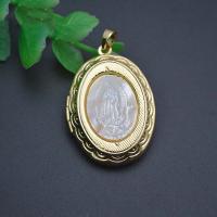 Fashion Locket Pendants Brass with Shell Flat Oval gold color plated DIY white nickel lead & cadmium free Sold By PC