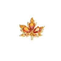 Cubic Zirkonia rintaneula, Messinki, Maple Leaf, muoti korut & Micro Pave kuutiometriä zirkonia & naiselle, kultainen, nikkeli, lyijy ja kadmium vapaa, 17x16mm, Myymät PC