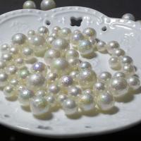 Koraliki plastikowe , Tworzywa ABS perła, Koło, Platerowane kolorem, DIY & różnej wielkości do wyboru, biały, 10komputery/torba, sprzedane przez torba