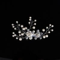 Alligator Hair Clip Iron with Plastic Pearl & Acrylic handmade fashion jewelry & for woman & with rhinestone silver color nickel lead & cadmium free Sold By PC