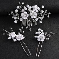 Mixed Hair Accessories hair comb & hair stick Iron with Plastic Pearl three pieces & for woman & with rhinestone white nickel lead & cadmium free Sold By Set