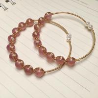 Zinc Alloy Bangle with Strawberry Quartz gold color plated for woman pink Length Approx 38 cm Sold By PC