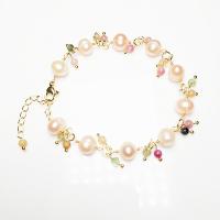 Zinc Alloy Bracelet with Labradorite & Freshwater Pearl & Tourmaline gold color plated & for woman Length Approx 37 cm Sold By PC
