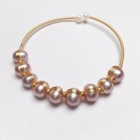 Zink Alloy Bangle Smycken, med Freshwater Pearl, guldfärg pläterade, olika stilar för val & för kvinna, Längd Ca 38 cm, Säljs av PC
