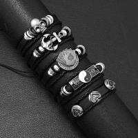 PU Leather Cord Bracelets with Wax Cord & Zinc Alloy 5 pieces & Adjustable & fashion jewelry & for man Sold By Set