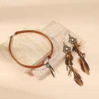 PU Leather Jewelry Set with turquoise & Feather & Zinc Alloy vintage & for woman Sold By PC
