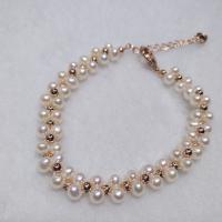 Sötvatten odlade Pearl Bracelet, Freshwater Pearl, med Mässing, med 5cm extender kedja, mode smycken & för kvinna, vit, 5mm, Längd Ca 18 cm, Säljs av PC