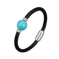 PU Leather Cord Bracelets with Natural Stone & 304 Stainless Steel Vacuum Ion Plating fashion jewelry & for man Length 21 cm Sold By PC