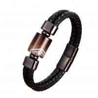 PU Leather Cord Bracelets with Natural Stone & 304 Stainless Steel Vacuum Ion Plating fashion jewelry & for man Length 21 cm Sold By PC