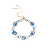 Lampwork Bracelet with Crystal & Brass 14K gold plated fashion jewelry & adjustable & for woman acid blue Length Approx 6.7 Inch Sold By PC