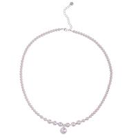 Perlas de vidrio collar, con metal, chapado en color de plata, Joyería & micro arcilla de zirconia cúbica & para mujer, Blanco, Vendido para 38 cm Sarta