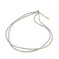 Perła szklana Naszyjnik, ze Mosiądz, ze 4cm przedłużeniami łańcuszka, Platerowane w kolorze srebra, biżuteria moda & różne style do wyboru & dla kobiety, biały, sprzedawane na 38 cm Strand