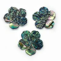 Naturlig Abalone Shell Pendler, Flower, Carved, du kan DIY, flerfarvede, 52mm, Solgt af PC