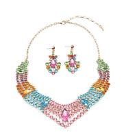 Rhinestone Jewelry Sets earring & necklace with Zinc Alloy with 7cm extender chain gold color plated 2 pieces & fashion jewelry & for woman 58mm Length Approx 43 cm Sold By Set