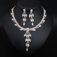 Rhinestone Jewelry Sets earring & necklace with brass claw chain with 13.5cm extender chain silver color plated 2 pieces & fashion jewelry & for woman 60mm 80mm Length Approx 40 cm Sold By Set