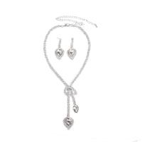 Crystal Jewelry Sets earring & necklace with brass claw chain with 7cm extender chain silver color plated 2 pieces & fashion jewelry & for woman Crystal Clear 43mm 75mm Length Approx 43 cm Sold By Set