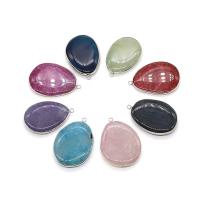 Agate Jewelry Pendants Flat Flower Agate with Brass Teardrop silver color plated DIY Sold By PC