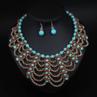 Turquoise Jewelry Sets, earring & necklace, with Crystal, with 7cm extender chain, 2 pieces & fashion jewelry & Bohemian style & for woman, mixed colors, 38mm,70mm, Length:Approx 42 cm, Sold By Set