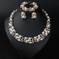 Jewelry Sets, bracelet & earring & necklace, Plastic Pearl, with Zinc Alloy, with 5cm,7cm extender chain, gold color plated, three pieces & fashion jewelry & for woman, more colors for choice, 18x30mm, Length Approx 18 cm, Approx 43 cm, Sold By Set