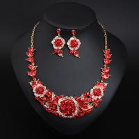 Rhinestone Jewelry Sets earring & necklace with Zinc Alloy with 7cm extender chain Flower plated 2 pieces & fashion jewelry & for woman 43mm Length Approx 43 cm Sold By Set