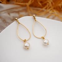 Freshwater Pearl Earrings with Brass 18K gold plated fashion jewelry & for woman golden 46mm Sold By Pair