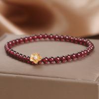 Natural Garnet Bracelet with Plastic Pearl & Zinc Alloy Flower sang gold plated fashion jewelry & for woman garnet 4mm Length Approx 18 cm Sold By PC