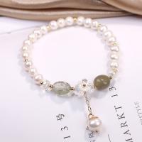 Freshwater Cultured Pearl Bracelet Freshwater Pearl with Natural Stone & Zinc Alloy Flower gold color plated fashion jewelry & for woman Length Approx 18 cm Sold By PC