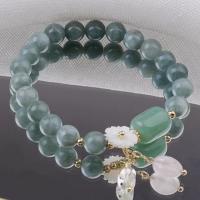 Bracelets de pierres précieuses, Jade de Birmanie, avec quartz rose & alliage de zinc, fleur, Placage de couleur d'or, bijoux de mode & unisexe, vert, Longueur Environ 18 cm, Vendu par PC
