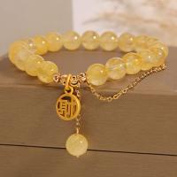 Quartz Bracelets Citrine with Zinc Alloy Round gold color plated fashion jewelry & Unisex yellow Length Approx 18 cm Sold By PC