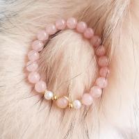 Quartz Bracelets Rose Quartz with Freshwater Pearl & Zinc Alloy Round gold color plated fashion jewelry & for woman pink 8mm Length Approx 18 cm Sold By PC
