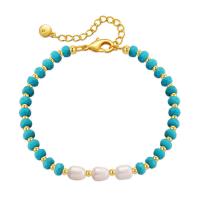 Fashion Turquoise Bracelets with Freshwater Pearl & Brass with 2.36inch extender chain fashion jewelry & for woman 5mm Length Approx 6.49 Inch Sold By PC