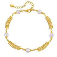 Brass Anklet with Shell Pearl with 2.36inch extender chain 18K gold plated fashion jewelry & for woman golden nickel lead & cadmium free Length Approx 8.26 Inch Sold By PC